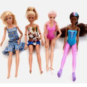 Mattel Lot of 4 Barbie Dolls Mixed Styles/Outfits Pre-Owned Excellent Condition